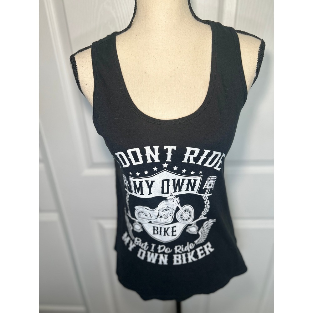 Port & Company Tank Top Graphic Biker Small Black I Ride My Own Biker Cotton